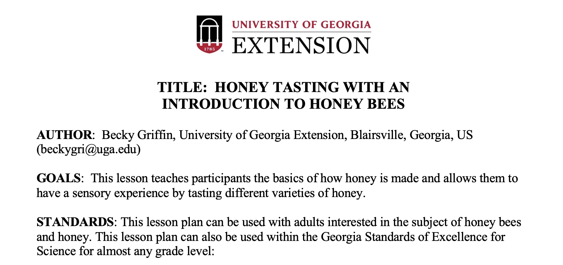 Honey Tasting Lesson Plan – The Great Southeast Pollinator Census