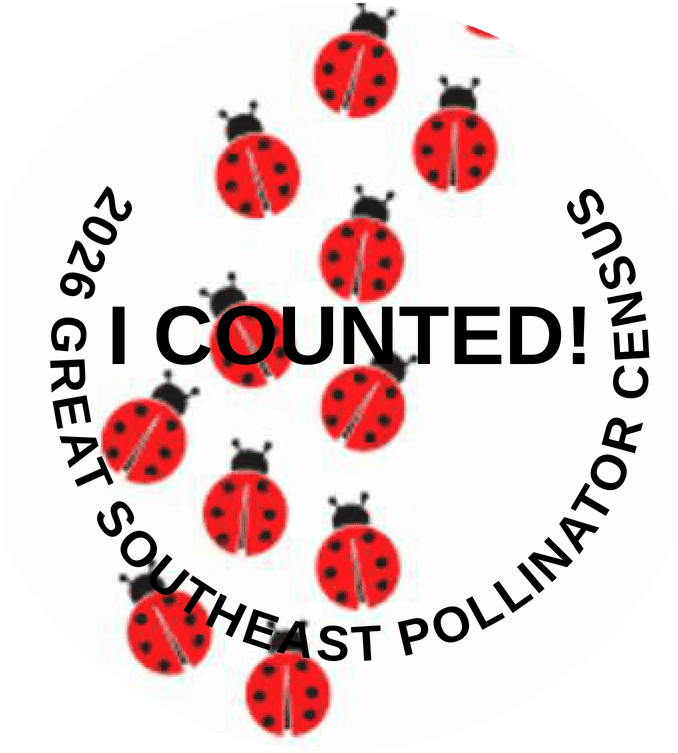 2026 “I Counted!” sticker — lady beetles ringed by the words 2026 Great Southeast Pollinator Census
